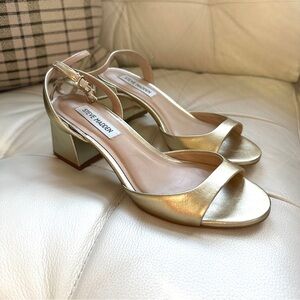 Steve Madden Gold Block Heel Sandals – Open Toe Ankle Strap